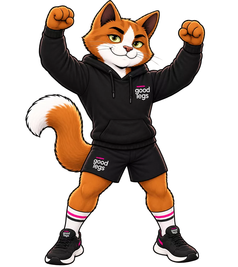 Good Legs cat celebrating