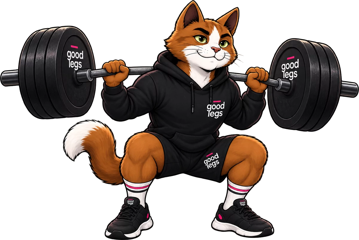 Good Legs cat demonstrating a squat
