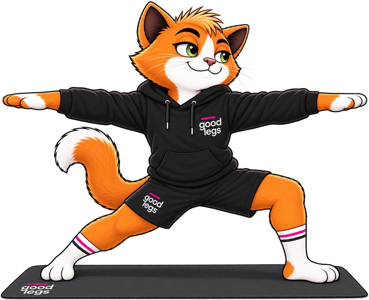 Good Legs cat demonstrating a flexibility pose